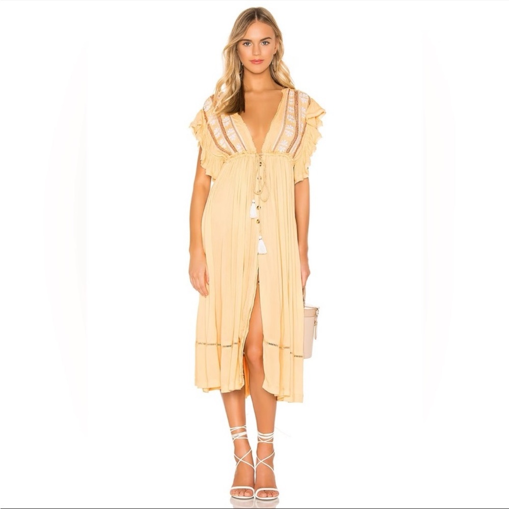 Free People Bali Will Wait for You Midi Dress Embroidered Gauze Boho Small New - Picture 3 of 8